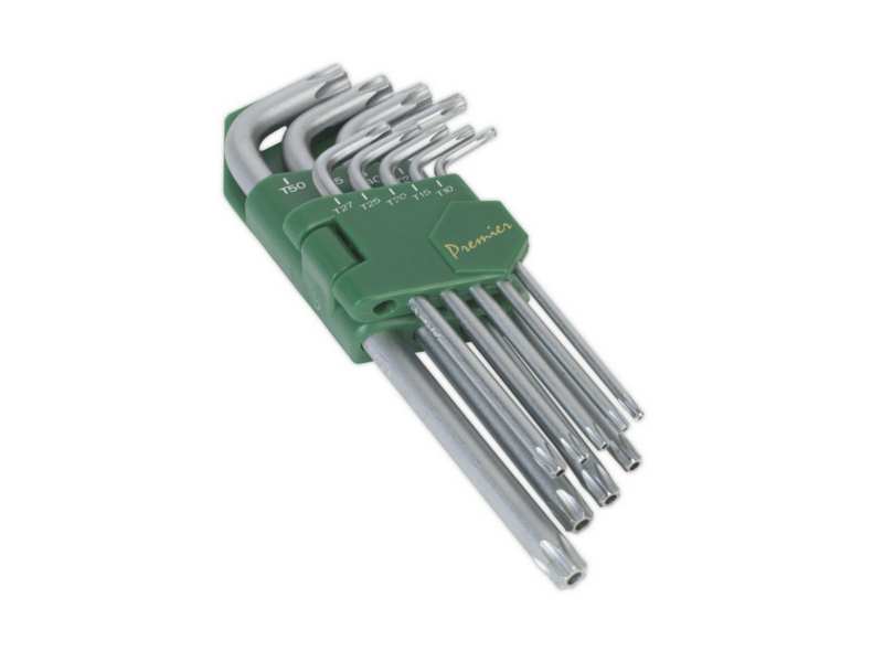 SEALEY Torx Inbusschlüssel-Satz 332378 9 Stcs Bohrloch Torx-Set, CR-VA, Länge (90-160 mm), T10H, T15H, T20H, T25H, T27H, T30H, T40H, T45H, T50H + Holder