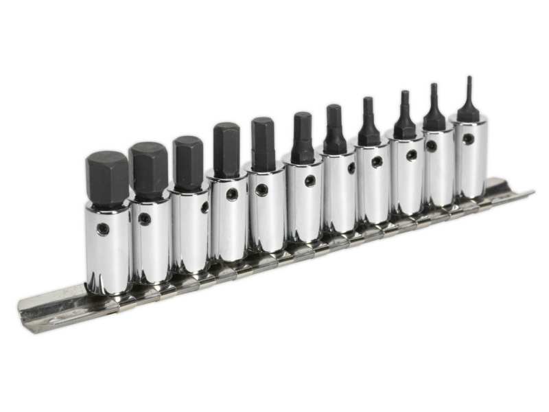 SEALEY Bit socket kit 332671 11 sets, CR-VA, heat-treated, fully polished S2 steel, 1/4 "metric, length (38mm) hex bit head adapter (caterpillar screws interchangeable bit heads): 1.5, 2, 2.5, 3, 4, 5, 6, 7, 8, 10, 11mm + durable