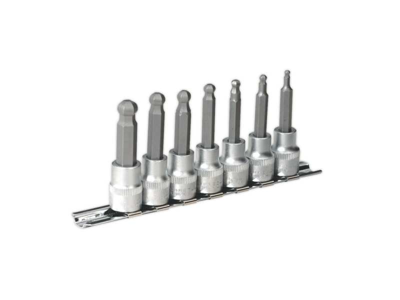 SEALEY Bit socket kit 332664 7 pcs set, CR-VA, heat-treated S2 steel, 3/8 "metric, length (62mm) spherical head-head adapter: 3, 4, 5, 6, 7, 8, 10mm + durable rail