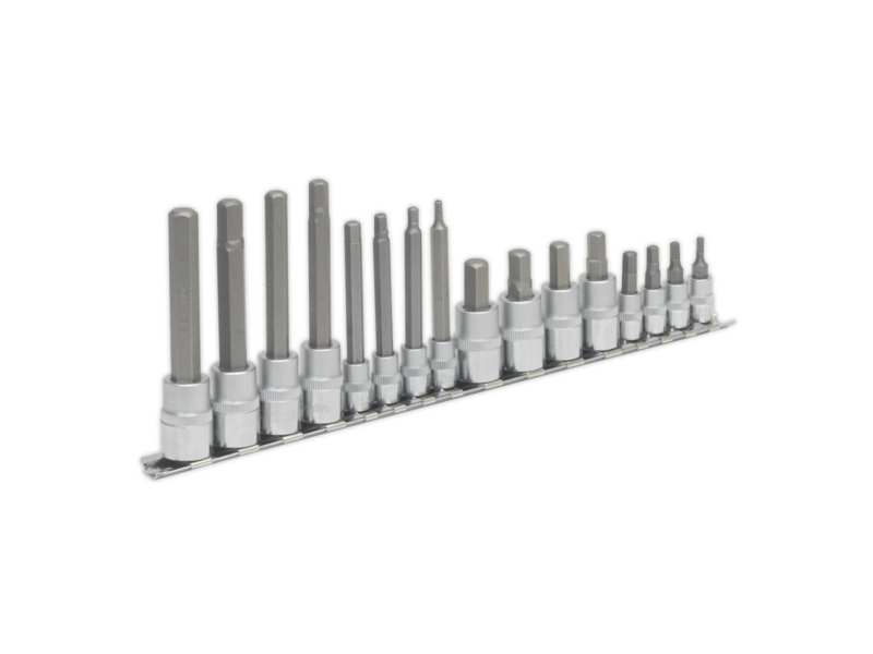 SEALEY Bit socket kit 332668 16 pieces set, CR-VA, Heat-Treated S2 Steel, Hex Bit Head Adapter: 1/4 "SQ: 3, 4, 5, 6mm, Length: 38, 75mm, 3/8" SQ :: 7, 8, 9 , 10mm, length: 48, 95mm