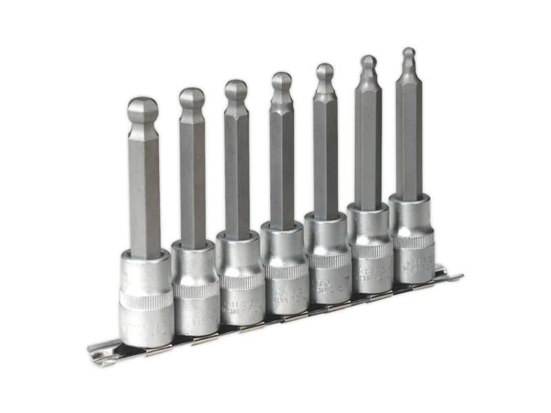 SEALEY Bit socket kit 332669 7 pcs set, CR-VA, heat-treated S2 steel, 1/2 "metric, length (100mm) spherical head head adapter: 5, 6, 7, 8, 9, 10, 12mm + durable