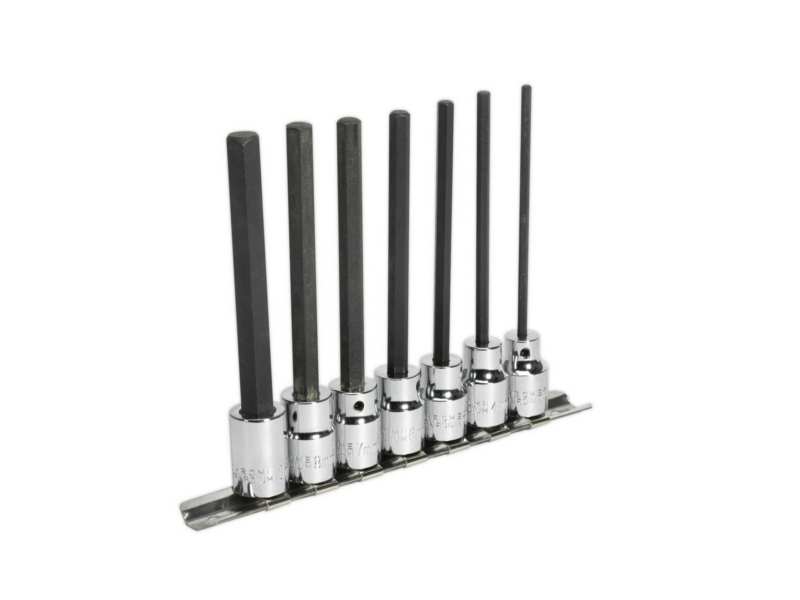 SEALEY Bit socket kit 332674 7 sets, CR-VA, heat-treated, fully polished S2 steel, 3/8 "metric, length (110mm) hex bit head adapter (replaced with caterpillar screw): 3, 4, 5, 6, 7, 8, 10mm + durable