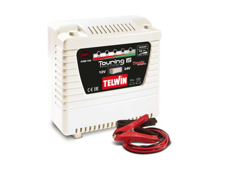 TELWIN Battery charger 333028 230V, 100W, 12/24V, 9/4.5A Charging Current, for 50/30-115/55Ah batteries with overload, polarity exchange