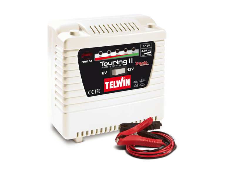 TELWIN Battery charger 333027 230V, 60W, 6/12V, 2/4.5A charging current, 15/25-30/55 AH batteries, overchain, polarity exchange protection