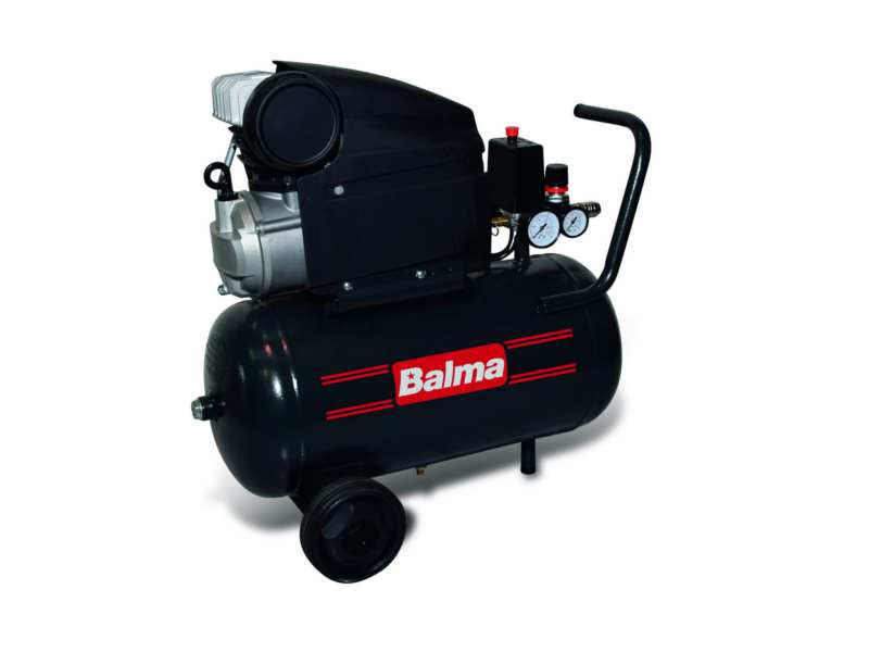 BALMA Air compressor 348101 MS20/24 cm2, engine compressor, single -cylinder, compressor type: MS20, 24 -liter, power (V): 230/1/50, power: 2le - 1.5kW, max. Pressure: 10bar, air transport: 220 liters/min, size: 610 x 310 x 580 mm, mobile design with wheels