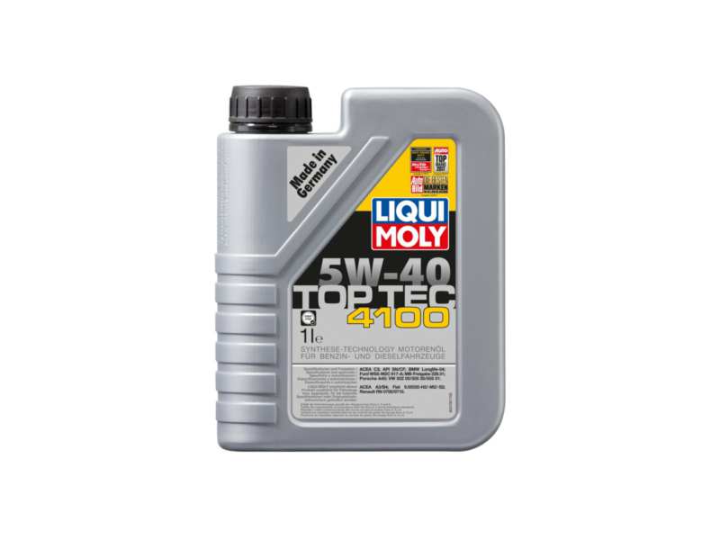 LIQUI-MOLY Motorenöl 603209 Top TEC 4100 (synthetisch), 5W-40, 1L
Inhalt [Liter]: 1, Gebindeart: Kanister, Viskositätsklasse nach SAE: 5W-40, Spezifikation nach ACEA: C3, Spezifikation nach API: SN, Herstellerfreigabe: API SN, Ford WSS-M2C 917-A, MB-Freigabe 229.31, Porsche A40, VW 505 00/505 01, Ölherstellerempfehlung: BMW Longlife-04, Fiat 9.55535-M2, Fiat 9.55535-H2, Fiat 9.55535-S2, GM dexos2
Kann aus Gründen der Qualitätssicherung nicht zurückgenommen werden!