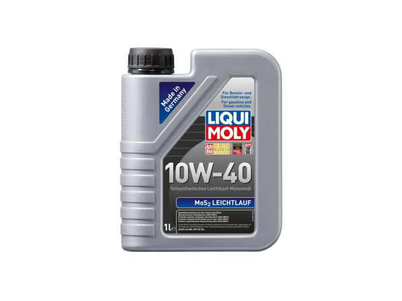 LIQUI-MOLY Motorenöl 603051 MOS2 Leichtlauf (halbsynthetisch), 10W-40, 1L
Inhalt [Liter]: 1, Gebindeart: Kanister, Viskositätsklasse nach SAE: 10W-40, Spezifikation nach ACEA: A3/B4, Ölherstellerempfehlung: API SL
Kann aus Gründen der Qualitätssicherung nicht zurückgenommen werden!