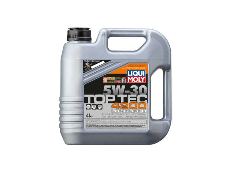 LIQUI-MOLY Motor oil 604243 Observe the vehicle manufacturer specifications: , Length [cm]: 99, Content [litre]: 4, Packing Type: Canister, SAE viscosity class: 5W-30, ACEA specification: C2, C3, Manufacturer Approval: API SP, BMW Longlife-04, MB-Freigabe 229.31, MB-Freigabe 229.51, Porsche C30, VW 504 00, VW 507 00, Oil - manufacturer recommendation: BMW Longlife-01, BMW Longlife-01 FE, Fiat 9.55535-S1, Fiat 9.55535-S3, VW 500 00, VW 501 01, VW 502 00, VW 503 00, VW 503 01, VW 505 00, VW 505 01, VW 506 00, VW 506 01 Excep