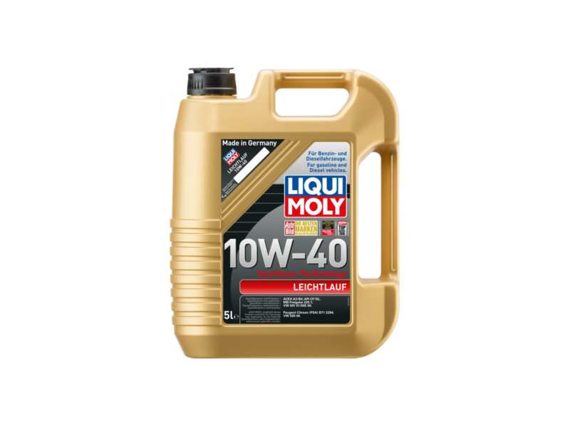 LIQUI-MOLY Motor oil 603042 Leichtlauf, (semi-synthetic), 10W-40, 5l
Capacity [litre]: 5, Packing Type: Canister, SAE viscosity class: 10W-40, ACEA specification: A3/B4, API specification: SL, Manufacturer Approval: MB-Freigabe 229.3, VW 501 01/505 00, Oil manufacturer recommendation: MB 229.1, PSA B71 2294
Cannot be taken back for quality assurance reasons!