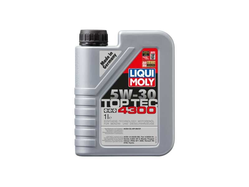 LIQUI-MOLY Motorenöl 603224 Top TEC 4300 (halbsynthetisch), 5W-30, 1L
Inhalt [Liter]: 1, Gebindeart: Kanister, Viskositätsklasse nach SAE: 5W-30, Spezifikation nach ACEA: C2, Herstellerfreigabe: PSA B71 2290, Ölherstellerempfehlung: Fiat 9.55535-S1, Honda, Hyundai, Infiniti, Kia, Lexus, Mitsubishi, Nissan, Subaru, Suzuki, Toyota
Kann aus Gründen der Qualitätssicherung nicht zurückgenommen werden!