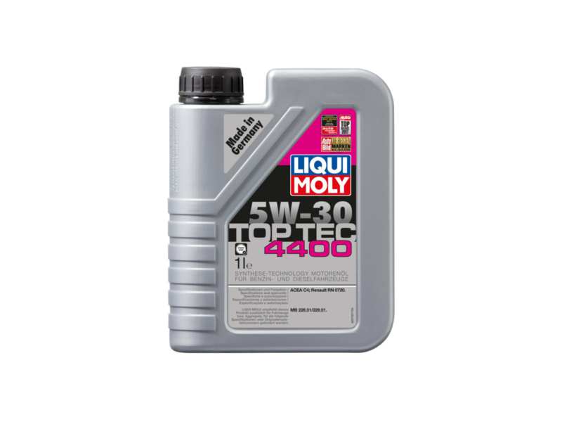 LIQUI-MOLY Motorenöl 469323 TOP TEC 4400 5W-30, 1l
Inhalt [Liter]: 1, Gebindeart: Kanister, Viskositätsklasse nach SAE: 5W-30, Spezifikation nach ACEA: C4, Herstellerfreigabe: Renault RN 0720, Ölherstellerempfehlung: Fiat 9.55535-S4, MB 226.51/229.51
Kann aus Gründen der Qualitätssicherung nicht zurückgenommen werden!