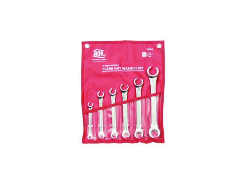 AOK Brake hose wrench set 348752 6 pcs sets, sizes: 8x10, 11x13, 12x14, 16x18.17x19, 22x24 mm, CR-VA, in plastic holder