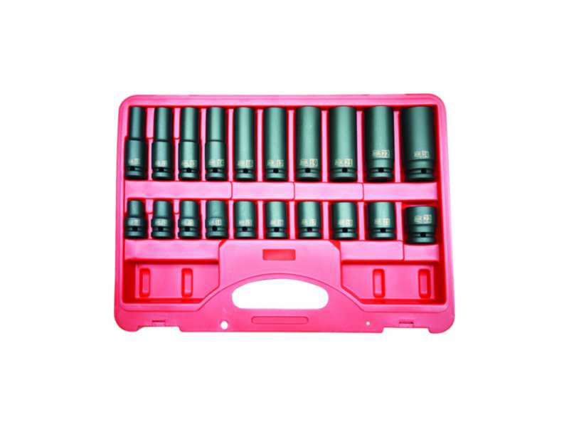 AOK Socket bit set 349087 20 db Machine, CR-MO, 6-leaf, 1/2 "DR Normal plug sizes: 10, 12, 13, 14, 15, 16, 17, 19, 21, 22 mm, long plug wrenches: 10, 12 , 13, 14, 16, 17, 19, 21, 22, 24 mm