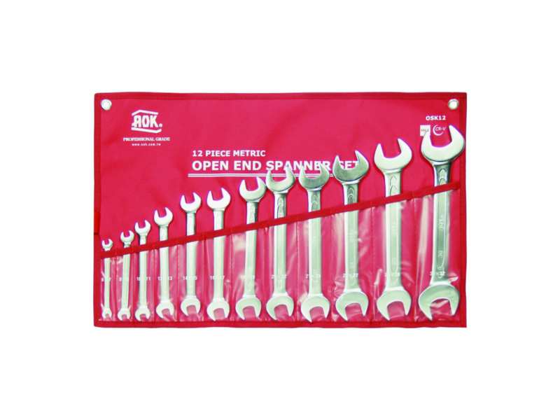 AOK Wrench set 349128 12 db, dimensions: 6x7, 8x9, 10x11, 12x13, 14x15, 16x17, 18x19, 20x22, 21x23, 24x27, 25x28, 30x32 mm, CR-VA, plastic holder