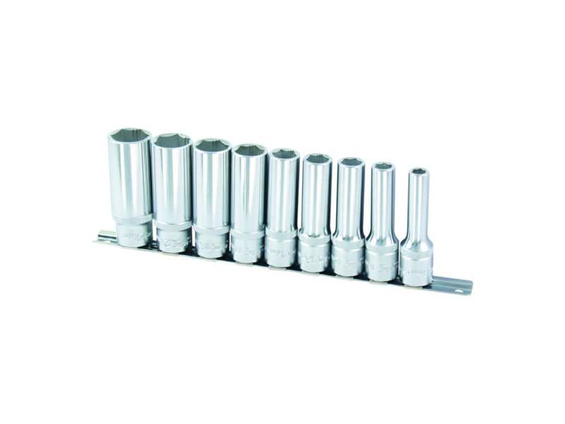 AOK Steckschlüsselkopfsatz 349477 9pcs, 1/2 ", sechseckell, metrisch, erweitert, 8-12-13-14-17-19-21-22 mm, CR-VA