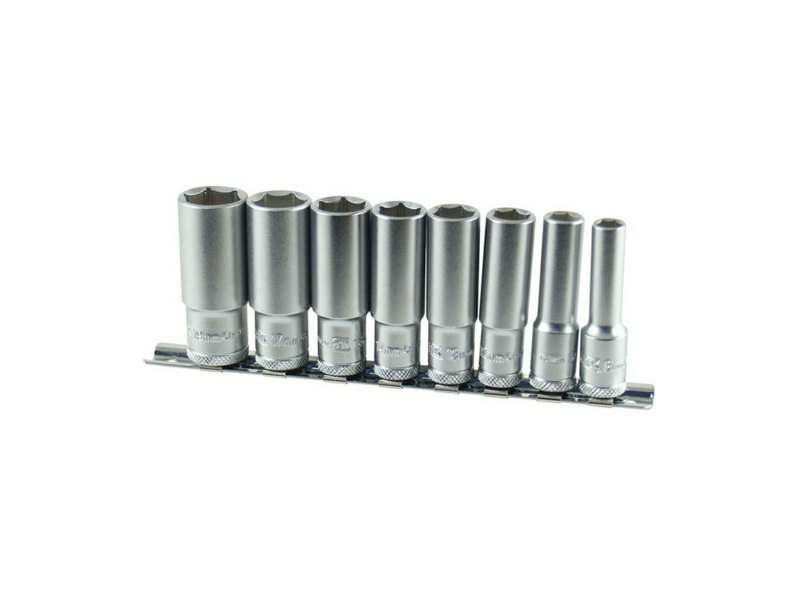 AOK Steckschlüsselkopfsatz 348728 3/8 ", 8 PCs Set, sechseckige, verlängerte Größen: 8, 10, 12, 13, 14, 16, 17, 19 mm, CR-VA