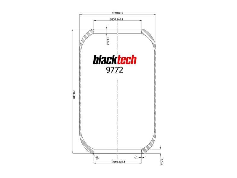 BLACKTECH Luftfeder-Gummielement (Anhänger) 10898503 Länge [mm]: 395, Innendurchmesser [mm]: 130,8, Außendurchmesser [mm]: 210, Gewicht[kg]: 1,49, Organisationsnummer: AIT