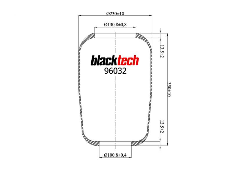 BLACKTECH Gummielement Luftfeder 10769555 Länge [mm]: 345, Außendurchmesser [mm]: 225, Innendurchmesser 1 [mm]: 100,8, Innendurchmesser 2 [mm]: 130,8