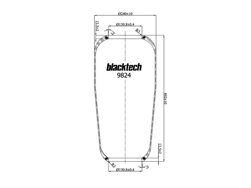 BLACKTECH Gummielement Luftfeder 10769563 Länge [mm]: 492, Innendurchmesser [mm]: 130,8, Außendurchmesser [mm]: 240