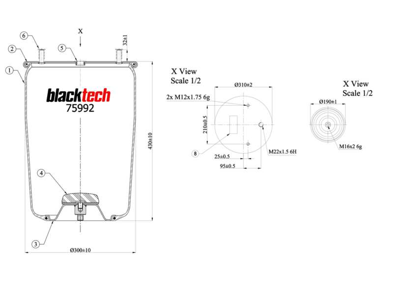 BLACKTECH Air spring semi complet (trailer) 10769741 Weight [kg]: 16,47, RPO number: AIT