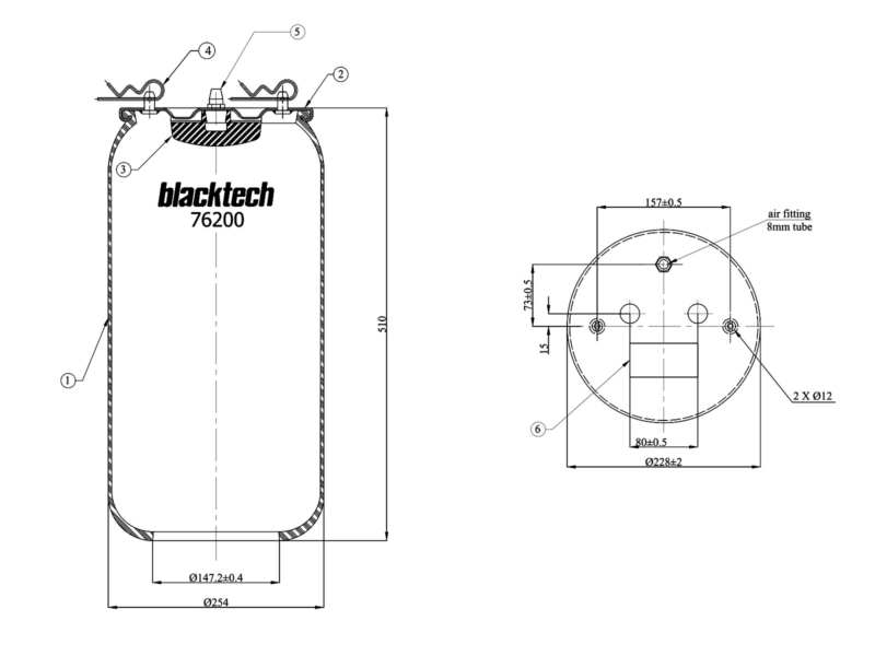 BLACKTECH Air spring semi complet 10769758 Thread Size: M12 x 1,5, Length [mm]: 285, Diameter to [mm]: 330, Outer Diameter [mm]: 242