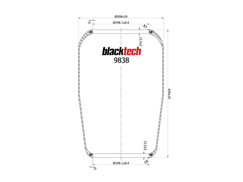 BLACKTECH Gummielement Luftfeder 10898532 Länge [mm]: 450, Innendurchmesser [mm]: 198, Außendurchmesser [mm]: 300