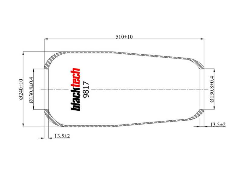 BLACKTECH Gummielement Luftfeder 10769561 Einbauposition: Hinterachse, Vorderachse, Länge [mm]: 510, Innendurchmesser [mm]: 131, Außendurchmesser [mm]: 238