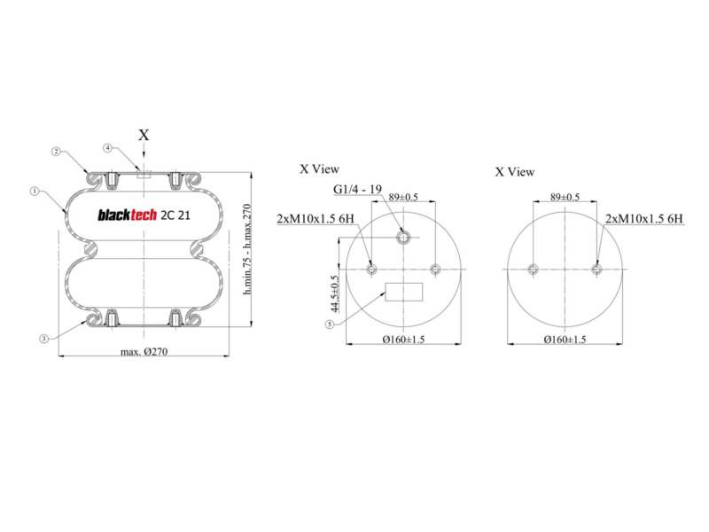 BLACKTECH Air spring (annular) 10898567 for RPO number: TK, Plate diameter [mm]: 160, Mounting points diameter [mm]: 89