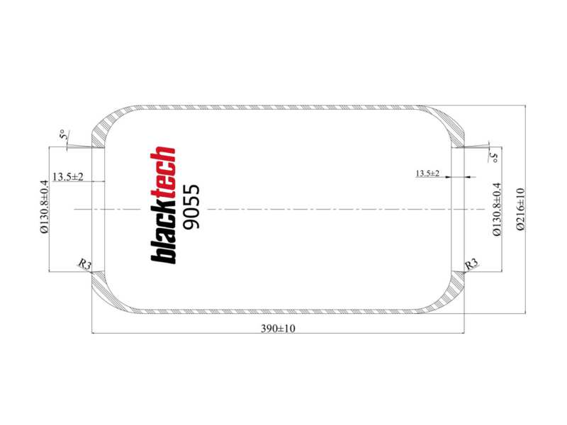 BLACKTECH Gummielement Luftfeder 10898504 Länge [mm]: 390, Innendurchmesser [mm]: 130,8, Außendurchmesser [mm]: 216