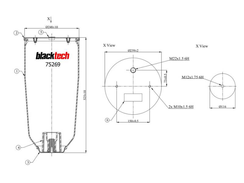 BLACKTECH Air spring semi complet (trailer) 10769723 