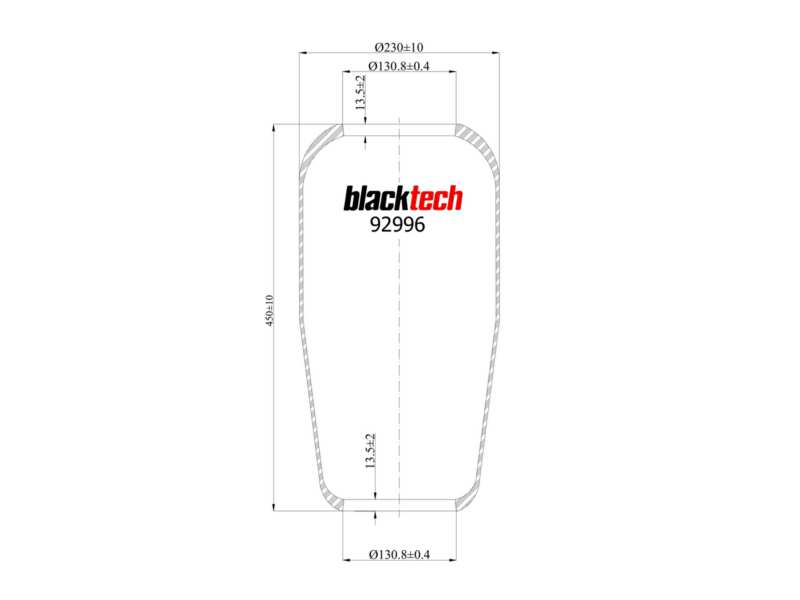 BLACKTECH Gummielement Luftfeder 10898501 Länge [mm]: 450, Innendurchmesser [mm]: 131, Außendurchmesser [mm]: 230