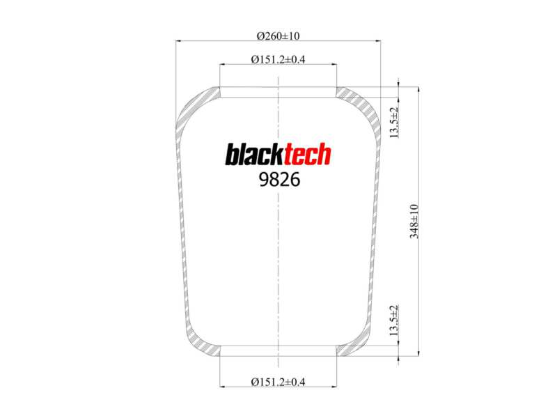 BLACKTECH Gummielement Luftfeder 10898510 Einbauposition: Hinterachse, Länge [mm]: 370, Innendurchmesser [mm]: 150, Außendurchmesser [mm]: 240