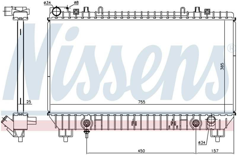 NISSENS Radiator 10400210 Core Length [mm]: 385, Core Width [mm]: 782, Core Depth [mm]: 16, Cooling fins material: Aluminium, Water Tank Material (radiator): Plastic, Radiator type: Brazed cooling fins