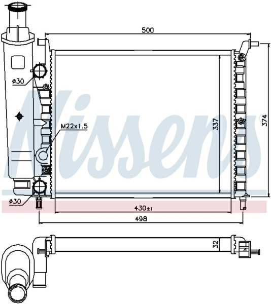 NISSENS Radiator 10657049 No manual relay for vehicles mounted with climate
Core Length [mm]: 430, Core Width [mm]: 337, Core Depth [mm]: 32, Cooling fins material: Aluminium, Water Tank Material (radiator): Plastic, Radiator type: Mechanically jointed cooling fins