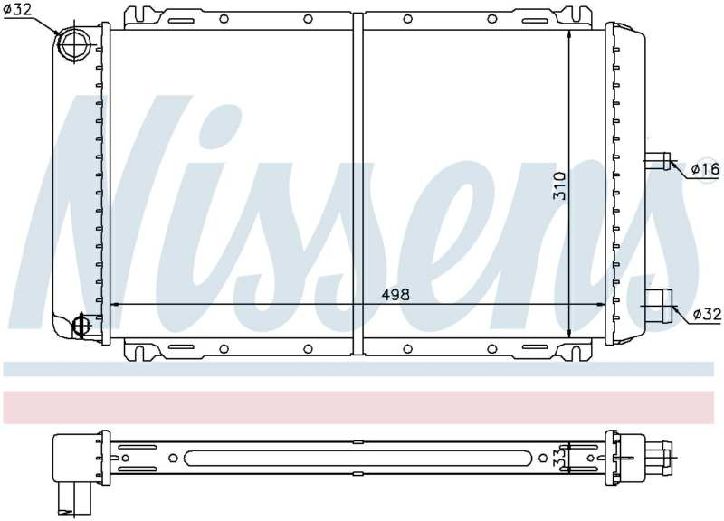NISSENS Radiator 292627 Core Length [mm]: 498, Core Width [mm]: 310, Core Depth [mm]: 33, Cooling fins material: Aluminium, Water Tank Material (radiator): Plastic, Radiator type: Mechanically jointed cooling fins