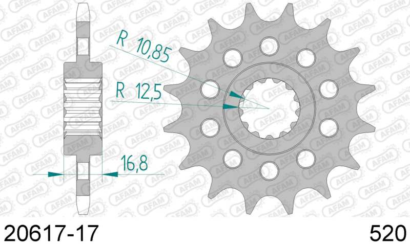 AFAM Kettenrad 10588974 Zuerst für Chain 520, Zahnnummer: 17, Stahl