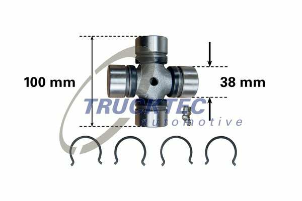 TRUCKTEC AUTOMOTIVE Kreuzgelenk 10008399 38 x 100 mm
Gelenkdurchmesser [mm]: 100, Zapfendurchmesser [mm]: 38, Gelenkart: Kreuzgelenk