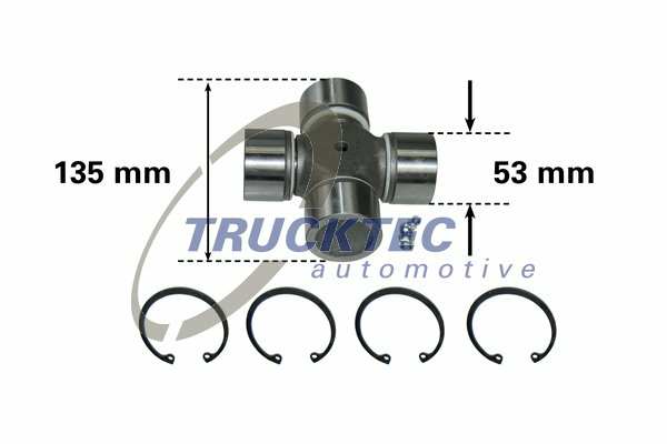 TRUCKTEC AUTOMOTIVE Kreuzgelenk 10008402 53 x 135 mm
Gelenkdurchmesser [mm]: 135, Zapfendurchmesser [mm]: 53, Gelenkart: Kreuzgelenk