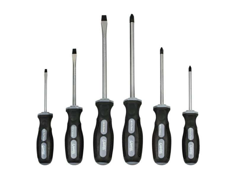 LAMPA Screwdriver Set 11025632 Set, 6 pieces, CR-VA, soft two-component grip, flat: 0.8x4x75, 1.20x6x100, 1.25x8x150 mm, Phillips: Ph1x75, Ph2x100, Ph3x150 mm 1.