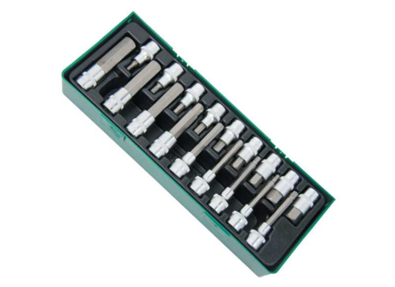 JONNESWAY Bit socket kit 11027538 18 pieces 1/2 ”Allen plug wrenches. 9 pcs 55 mm long: H5, H6, H7, H8, H10, H12, H14, H17, H19 mm, 9 pcs 100 mm long: H5, H6, H7, H8, H10, H12, H14, H17, H19 mm