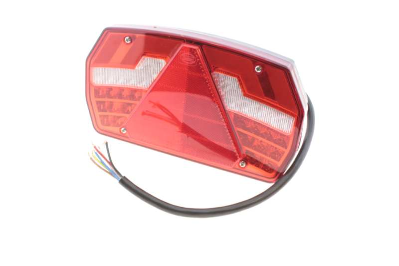 DASTERI rear light (trailer) 11049693 Left, rear, 6 functional triangle prism, reversing lamp, LED, 10-30V, S: 1.5W T: 2W D.I: 1.5W F: 4W R: 1.5W, ECE: E9-22054, Protection: IP67, Connection: PG Plug 1.