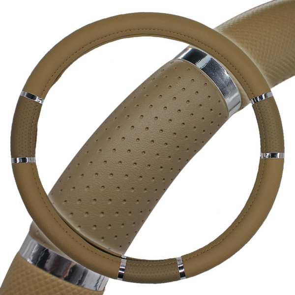 UNIX Steering wheel cover 11115137 Beige - with chrome rings, size: 38 x 8.2 cm, PVC