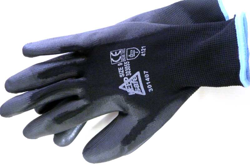 BUNZL Labour safety gloves 602290 Prime Source 805bkpe palm pu dipped pe black assembly gloves_pár_9/l. 10 pairs/package