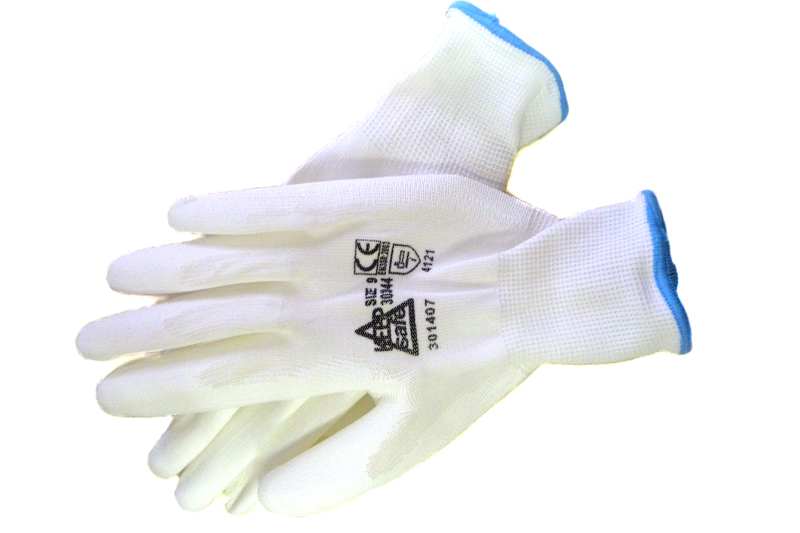 BUNZL Labour safety gloves 602298 Prime Source 805WTPE PU Dip Dipped Pe White Mounting Gloves_10/XL. 10 pairs/package