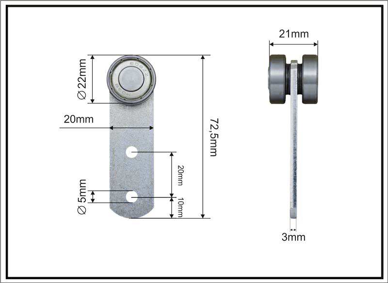 A.Z. MEISTERTEILE Rollenlager 11054337 Doppelseitig, universal, Größe: 22 x 21 x 72,5 mm, 10 Stück / Packung