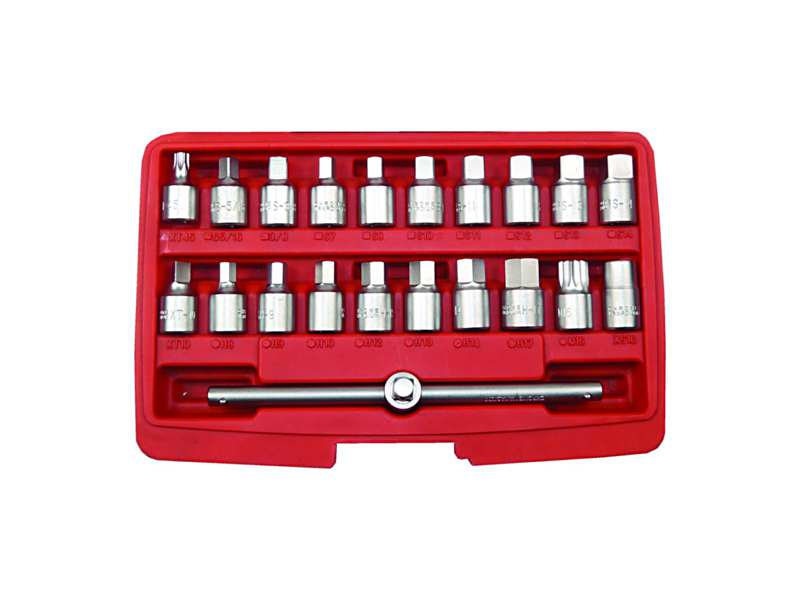 AOK Oil plug tool kit 349112 Not rentable, just for sale! 21 pcs set, 3/8 "T drive stem, hexagon: 8,9,10,12,10,13,14,17 mm, rectangular: 5/16”, 3/8 ”, 7.8, 10,11,12,13,14 mm, Torx: T45, triangle: 10 mm, interior: M16, inner rectangle: 10 mm, plastic bag
Cannot be taken back for quality assurance reasons!