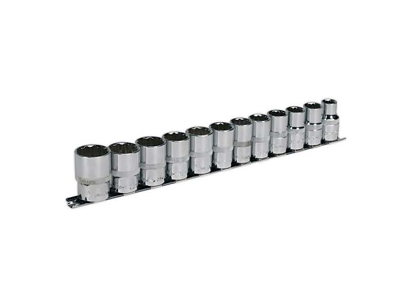 SEALEY Steckschlüsselkopfsatz 330893 1/2 ", 12 Stücke, 12 Winkel, Walldrive®, CR-VA, Kopfgrößen: 10, 12, 13, 14, 15, 16, 17, 18, 19, 21, 22, 24 mm,