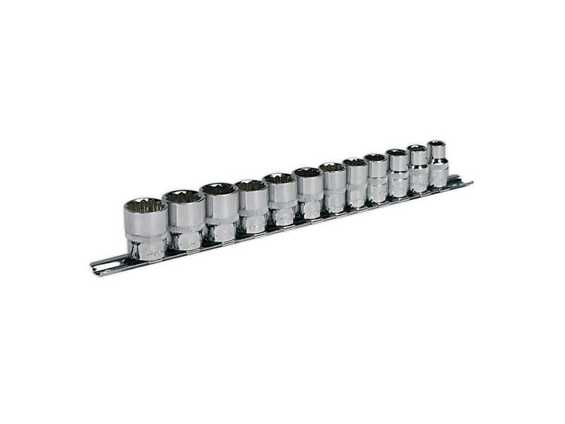 SEALEY Steckschlüsselkopfsatz 330891 3/8 ", 12 Stücke, 12 Winkel, Walldrive®, CR-VA, Kopfgrößen: 8, 9, 10, 11, 12, 13, 14, 15, 16, 17, 18, 19mm,