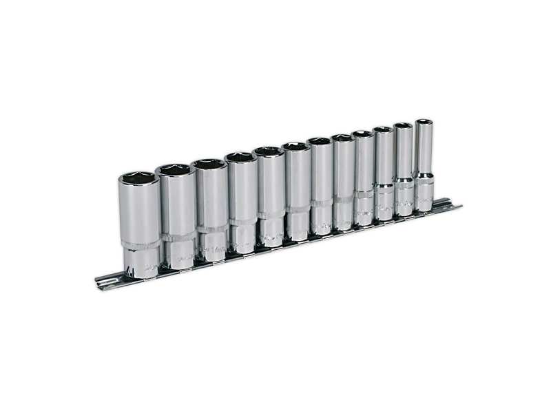 SEALEY Steckschlüsselkopfsatz 330899 3/8 ", 12 Stücke, 6-Blatt, Walldrive®, CR-VA, Long, Kopfgrößen: 8, 9, 10, 11, 12, 13, 14, 15, 16, 17, 18, 19mm,