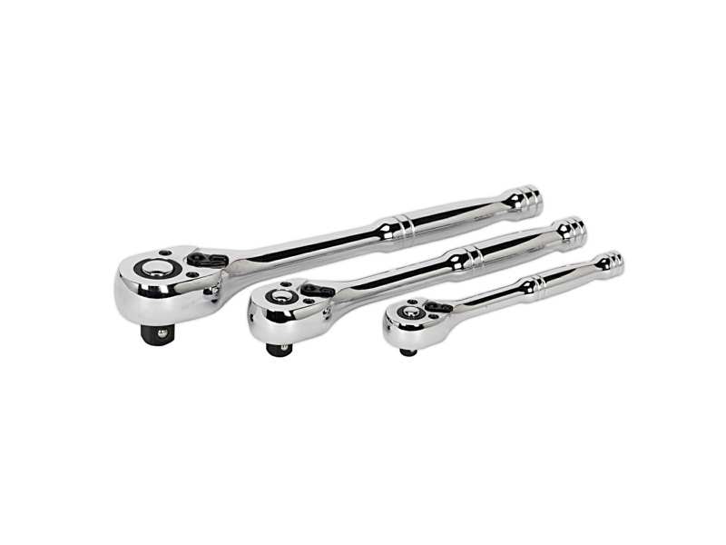 SEALEY Ratchet connecting rod 332049 3 sets, 72 tooth, push button, pear head, polished, soft grip, CR-VA, 1/4 "length: 145mm, 3/8" length: 200mm, 1/2 "length: 250mm